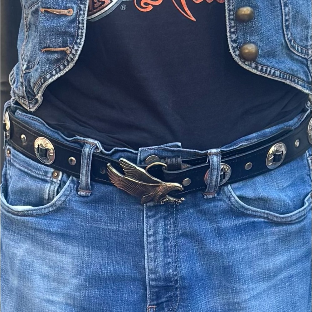 Vintage concho Leather Belt with brass Eagle Buckle